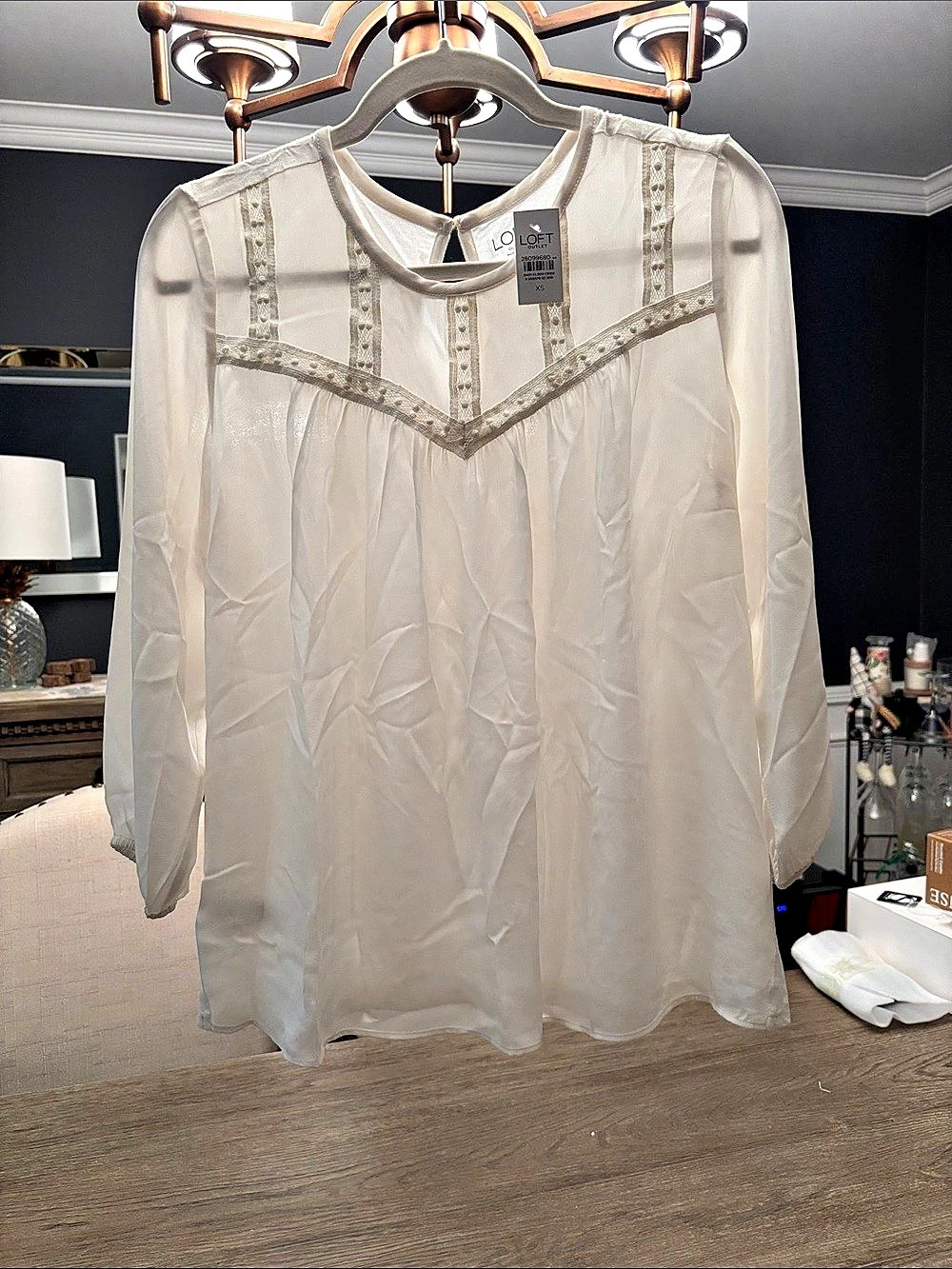 LOFT Outlet Embroidered Blouse in White Size XS NWT